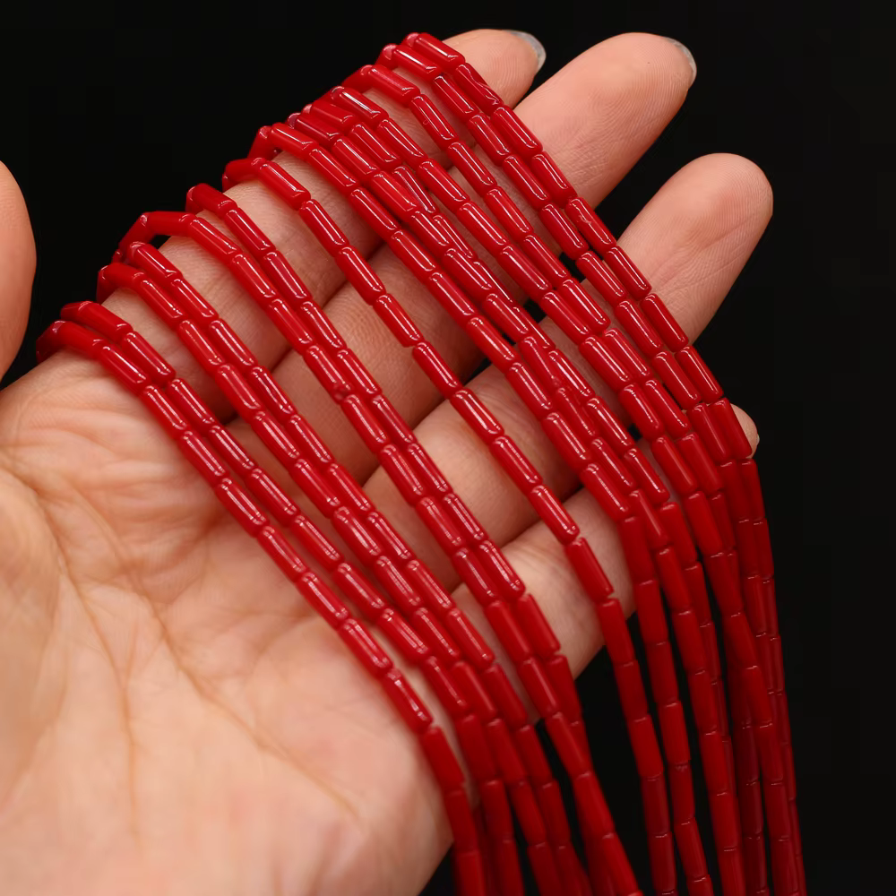Perles Naturelles Rouges pour Colliers et Bracelets, Longueur 36cm, 3x6mm, pour Travaux Manuels