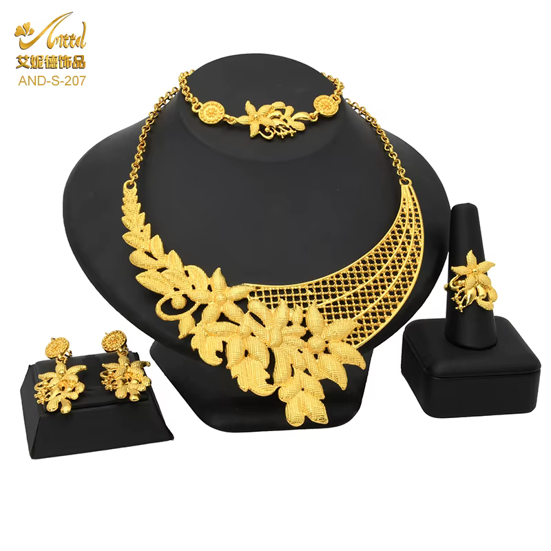 Ensemble de bijoux pour femmes, collier et boucles d'oreilles éthiopiens de luxe, couleur or 24 cara