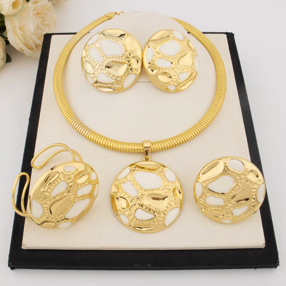 Ensemble de bijoux Design de luxe pour femmes, boucles d'oreilles couleur or, collier, grand cercle,