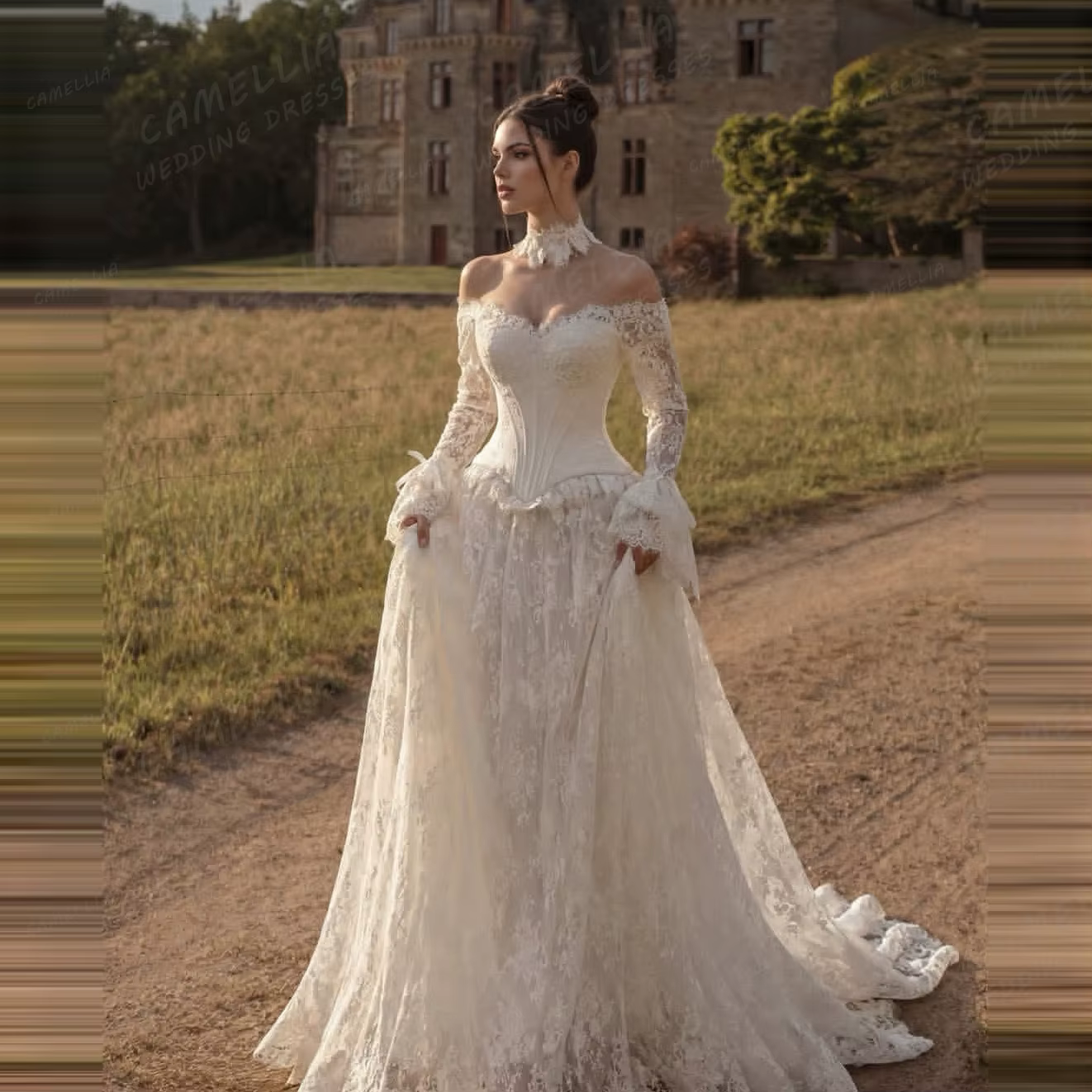 Robes de mariée de luxe avec appliques en dentelle, robes de mariée pour femmes, coupe A, manches lo