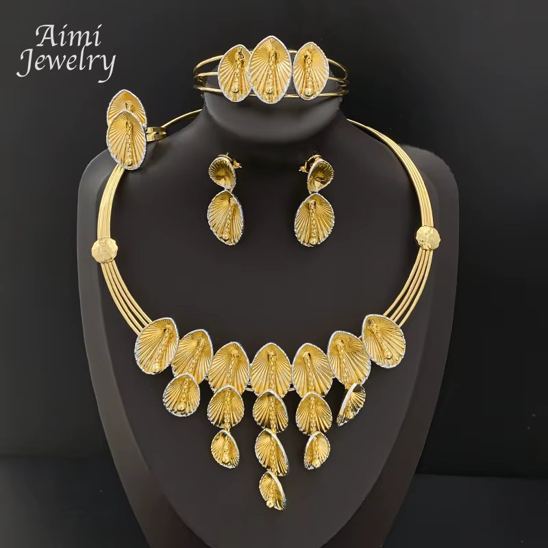 Ensemble de bijoux élégant bohème pour femme, plaqué or 18 carats, collier, boucles d'oreilles, brac
