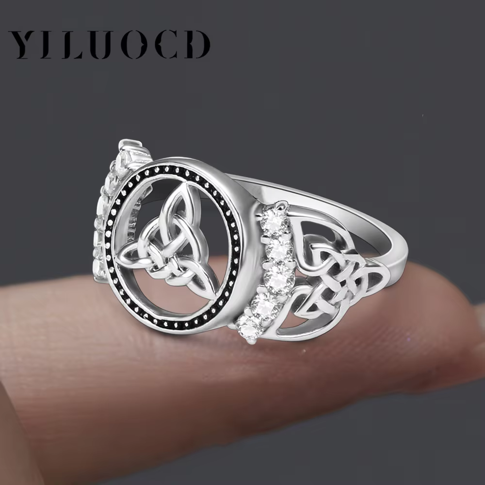 Bague à nœud celtique en argent thaïlandais pour femmes, anneaux à nœud de sorcière en zircone scint