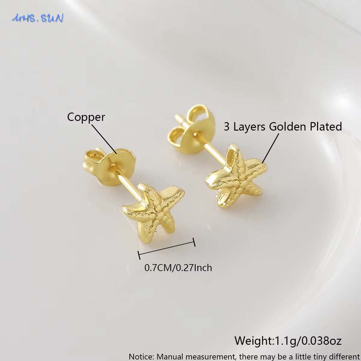 Boucles d'oreilles SUNSLL série animaux marins étoile de mer/coquillage/bivalve, style plage dorée,