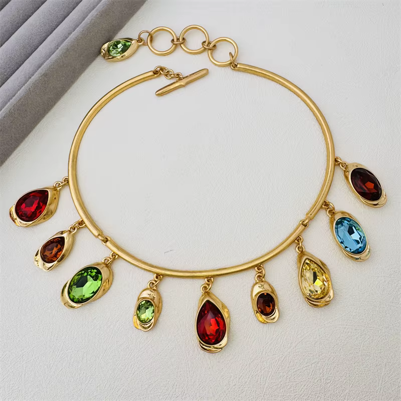 Oscar De La Renta cristal brillant collier coloré mode Niche Design haut de gamme sentiments goutte 