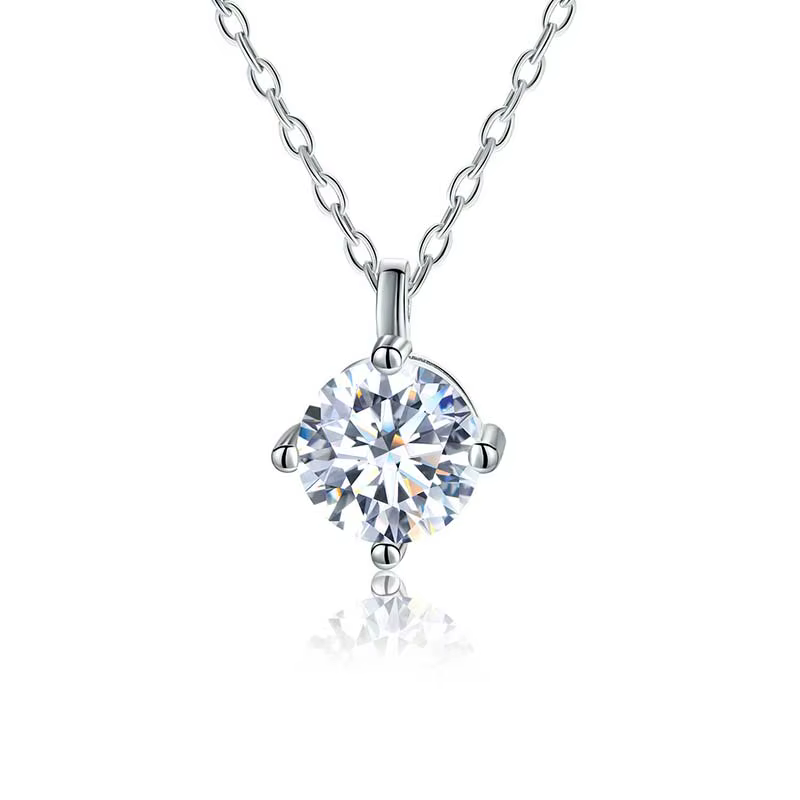 Collier pendentif rond classique en moissanite certifiée de luxe pour femmes, chaîne en argent sterl