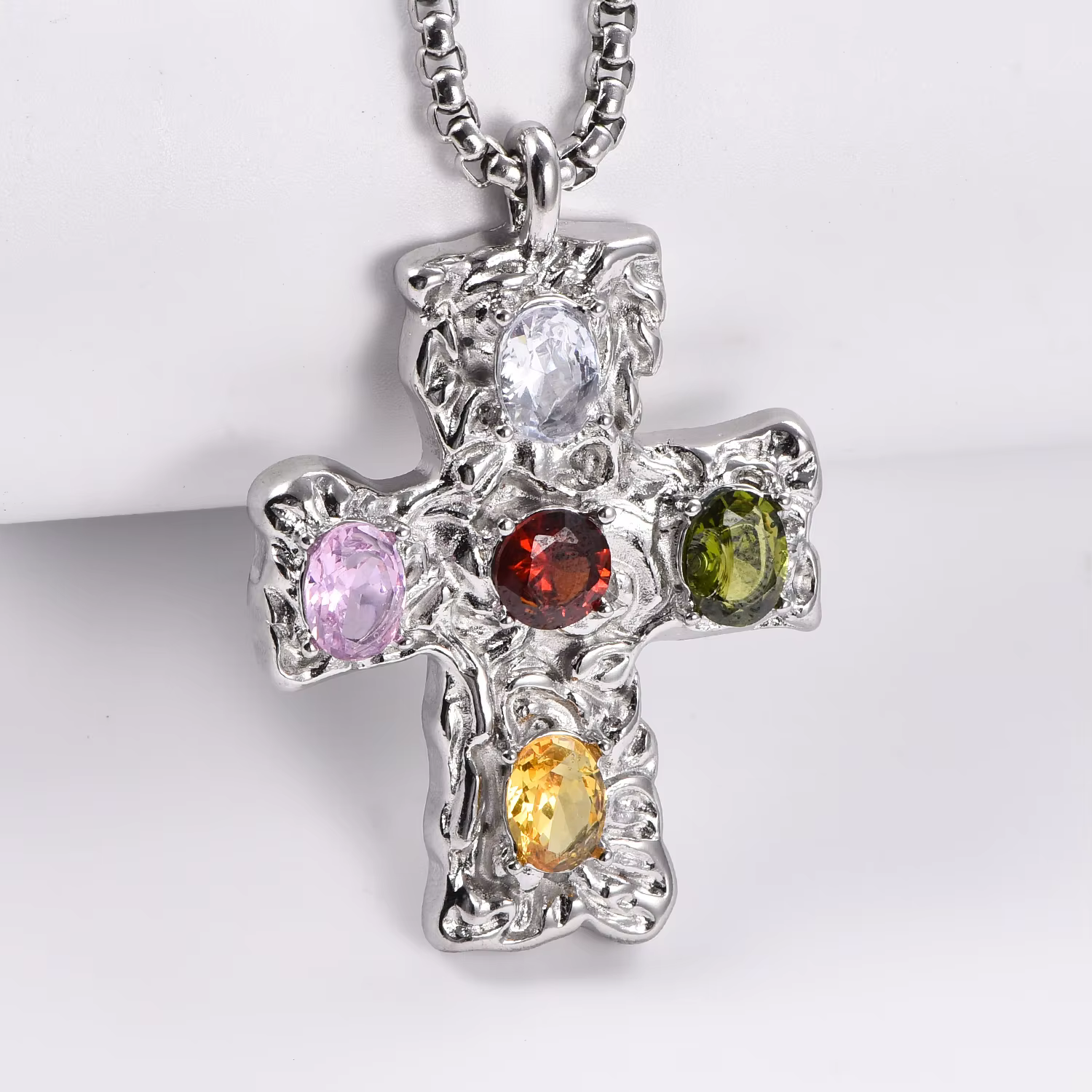 Bijoux Vintage pendentif croix en cristal pour femmes, collier incrusté d'acier inoxydable, Zircon c