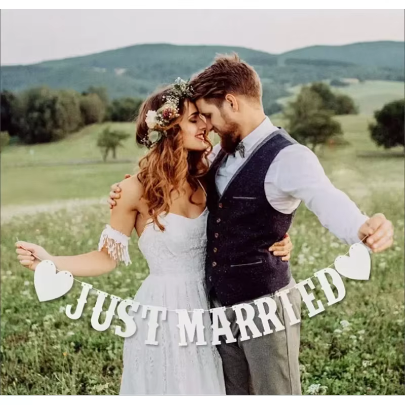 JUST MARRIED-Ensemble de Bannières de Mariage, Douche de Patients et Fiançailles, Accessoire Photo, 