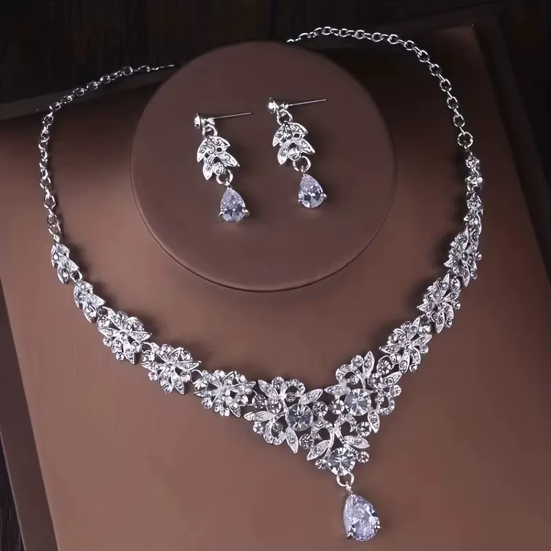 1 ensemble de boucles d'oreilles et collier de luxe haut de gamme, en alliage de zinc, bijoux pour r