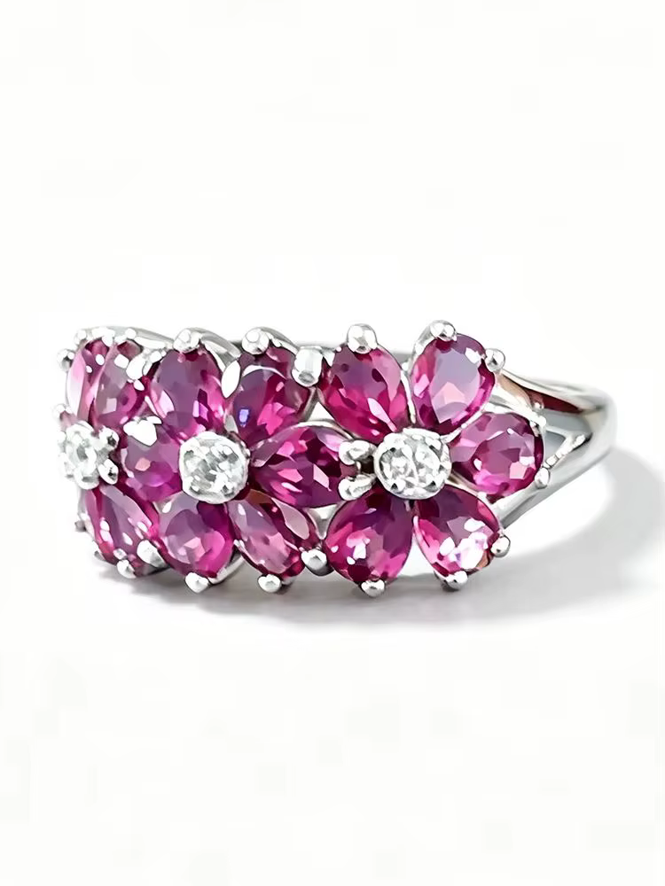 Bague en argent sterling 925 avec grenat rhodolite naturel, motif floral, pour femme, idéale pour ma
