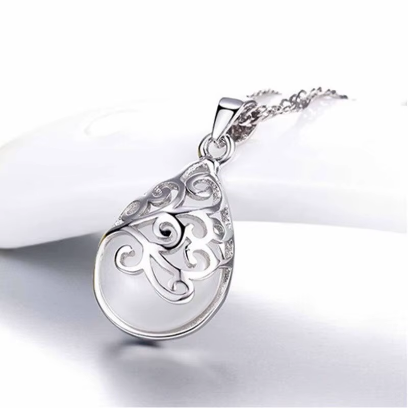 ANENJERY-Collier pendentif en pierre de lune naturelle pour femme, œil de chat, opale, breloque chim