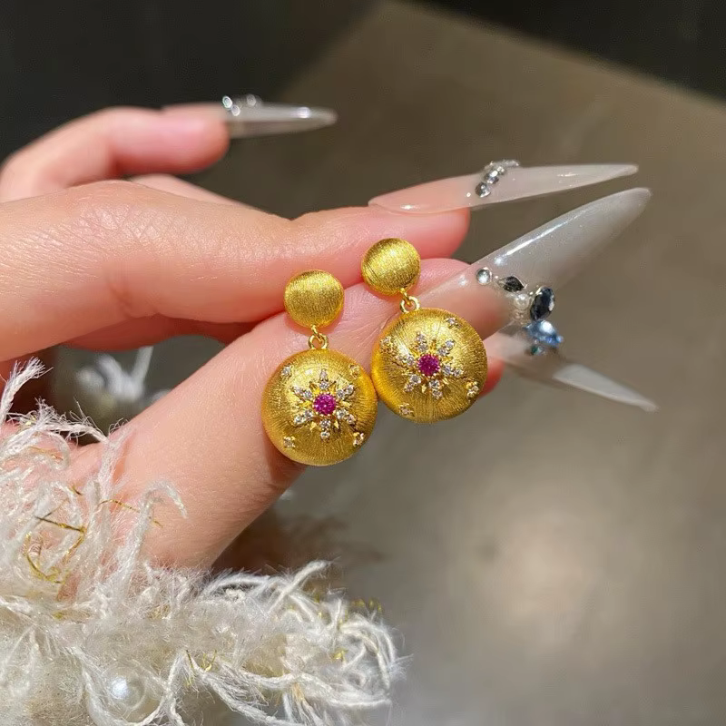Boucles d'oreilles classiques en étoile brossée, nouvelles boucles d'oreilles rondes en diamants rou