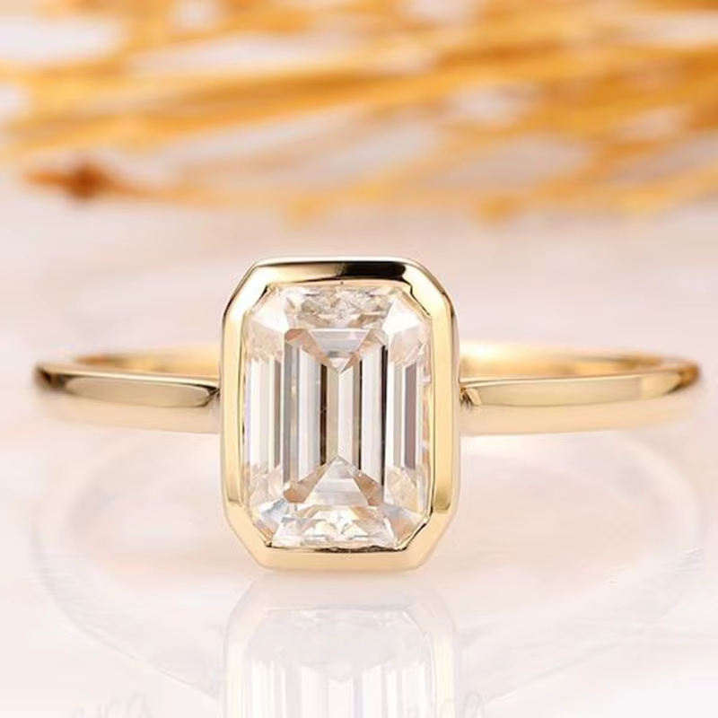 Bague élégante en Moissanite taille émeraude 1-3ct, bague Solitaire de fiançailles en argent Sterlin