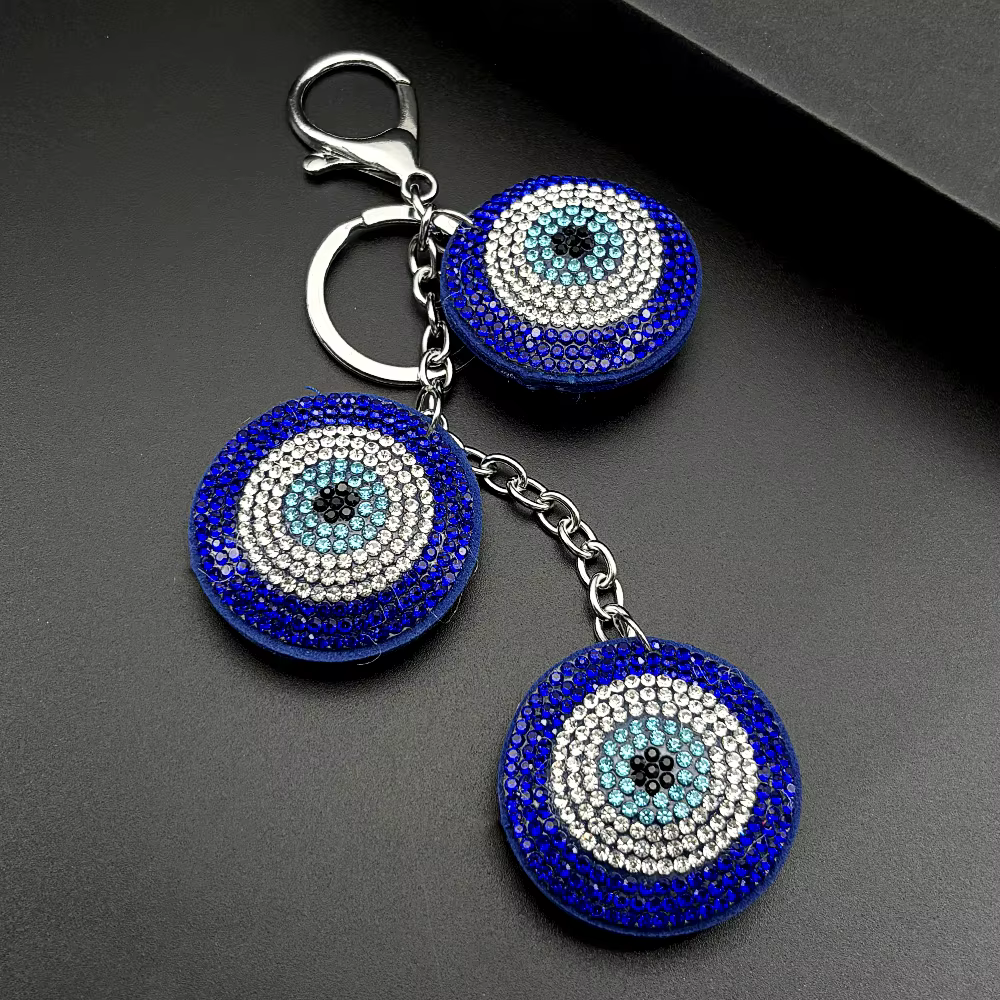 Porte-clés œil turc en strass complet pour hommes et femmes, alliage, cristal bleu, mauvais œil, acc