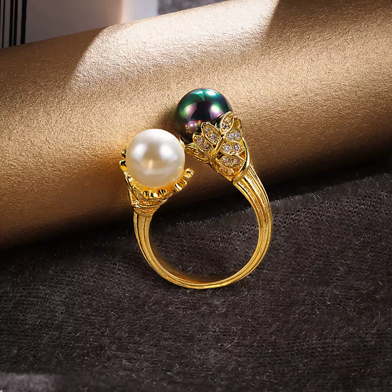 Bague élégante en or 18 carats pour femme, bijoux en perles de couleur irrégulière, cadeau des trava