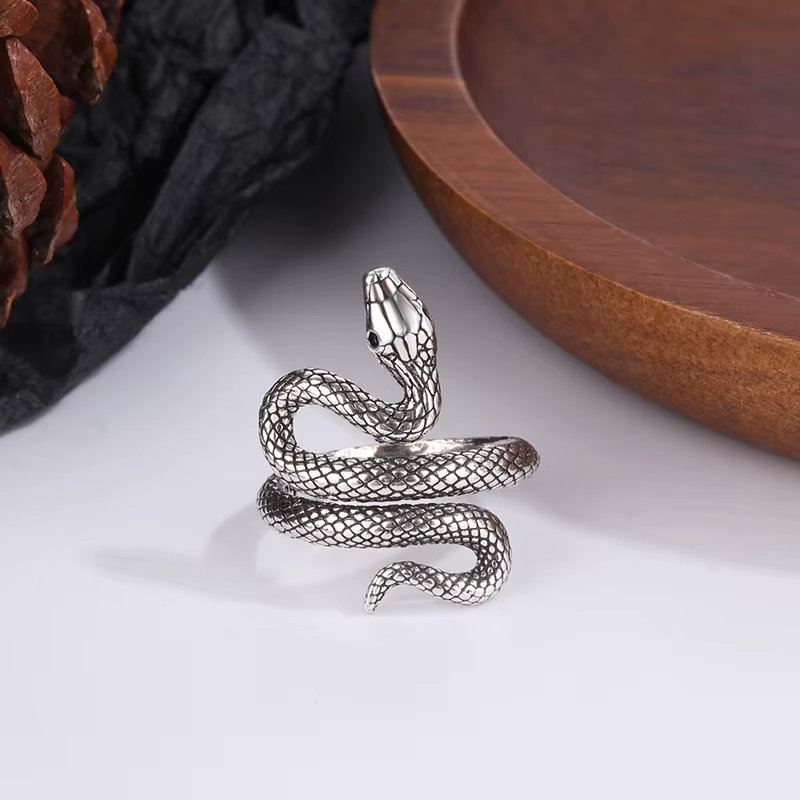 Bague Serpent Rétro Punk en Argent Sterling 925 pour Hommes et Femmes, Bijou Ajustable et Personnali