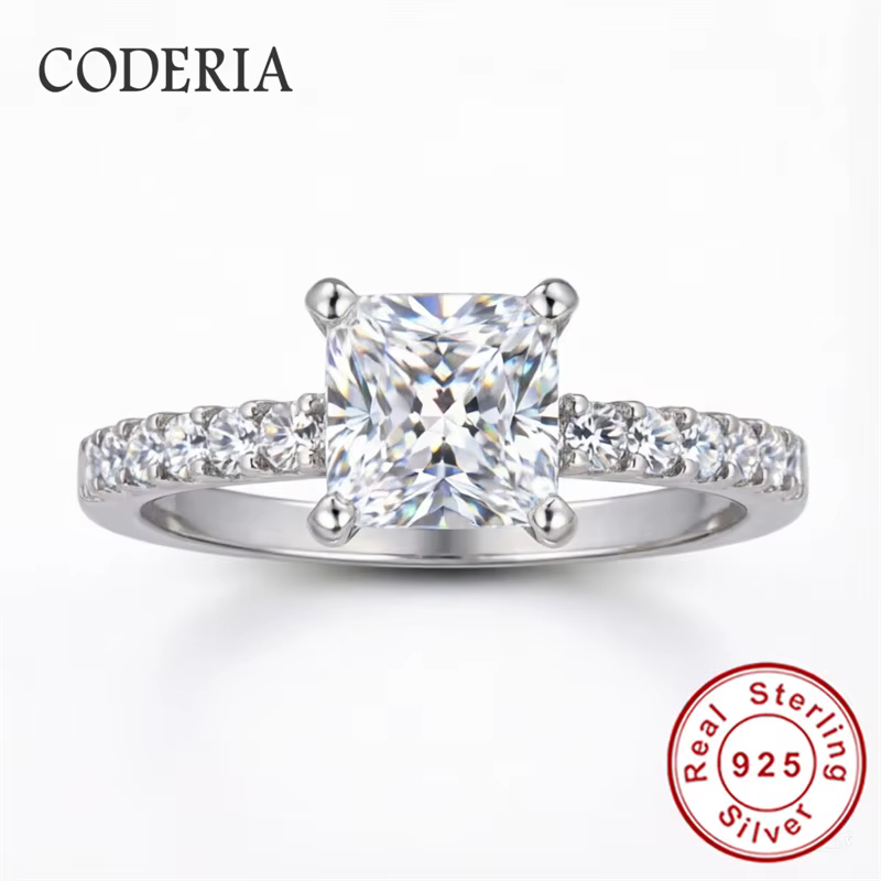 Bague de mariage en moissanite taille princesse 1,2 carat, plaquée or blanc 18 carats, en argent ste
