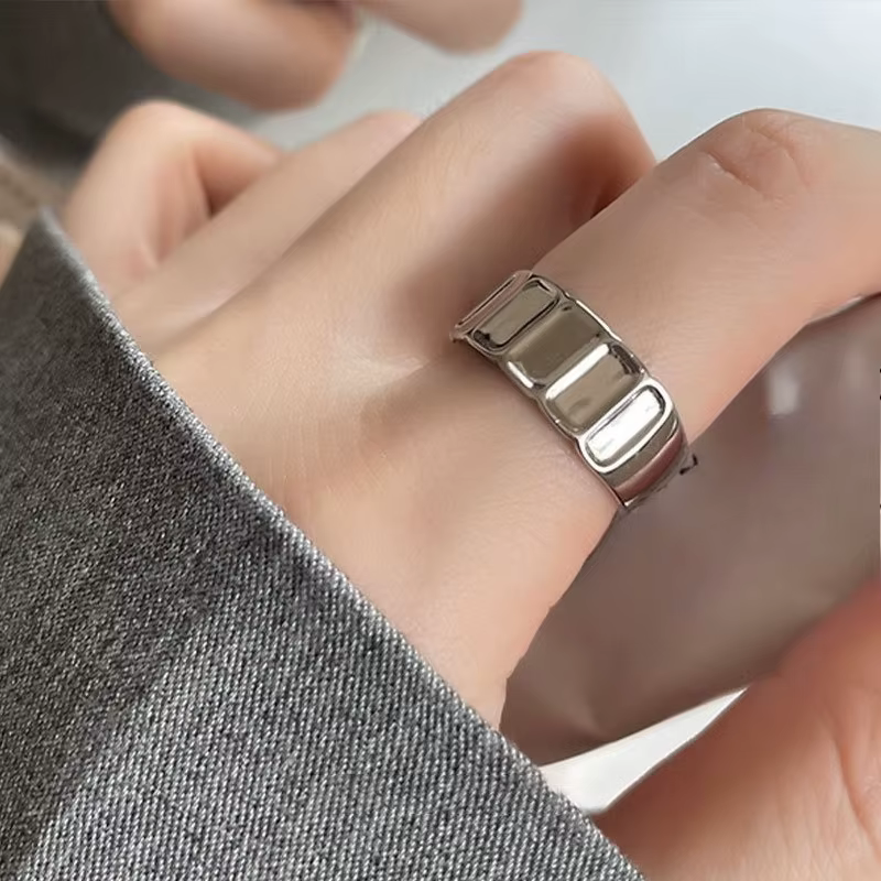 Bague rétro en argent Sterling, Surface Concave, carré irrégulier, cristal marron, réglable, pour fe