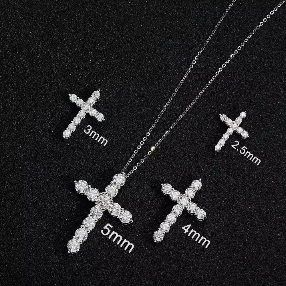 Pendentif croix Moissanite complet, chaîne originale en argent Sterling plaqué or blanc, collier fin
