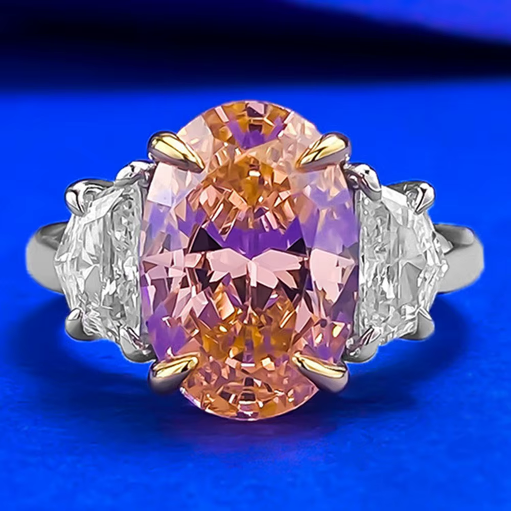 Wong Rain Bague de fiançailles en argent sterling 100% 925, coupe ovale, 9*13 MM, Padparadscha, diam