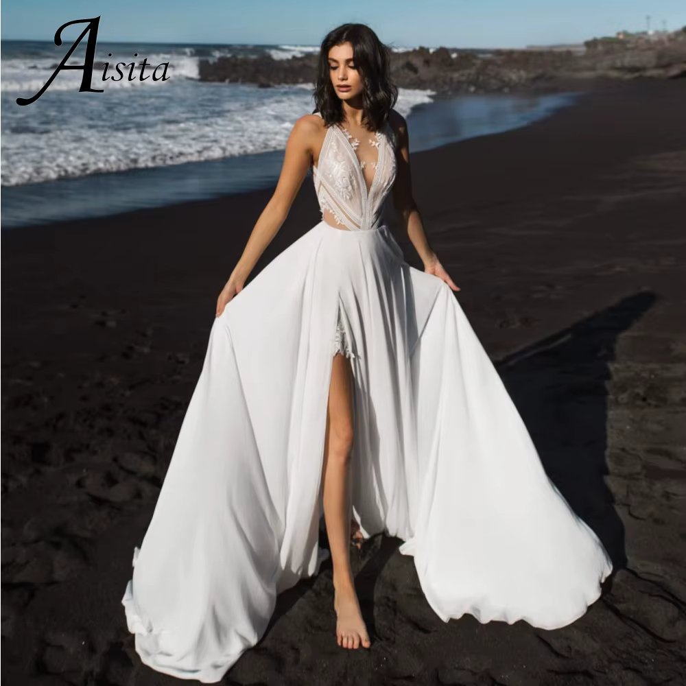 Robe de mariée princesse personnalisée avec appliques en dentelle à col en V, ligne A, dos nu, patie