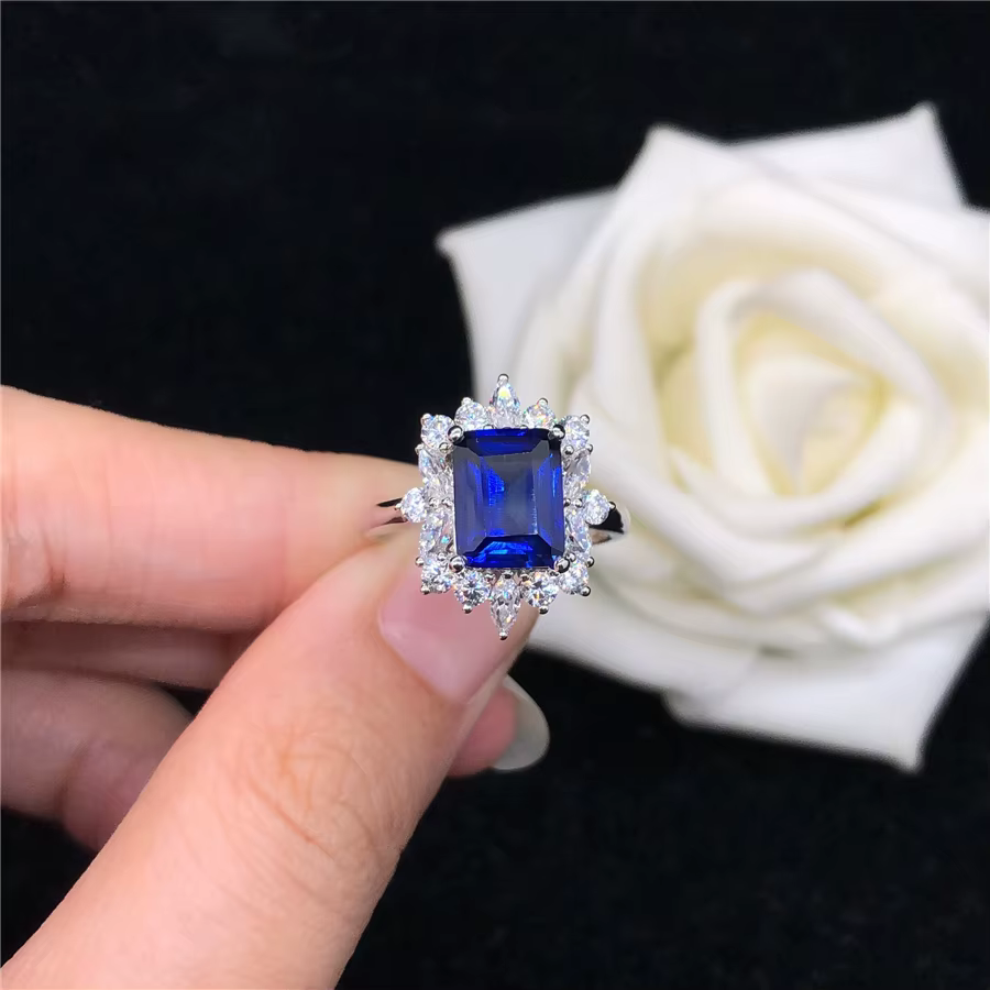 Bague de fiançailles en or blanc pur AU585, saphir 3CT, diamant, pour femmes, bijoux de mariage, cad