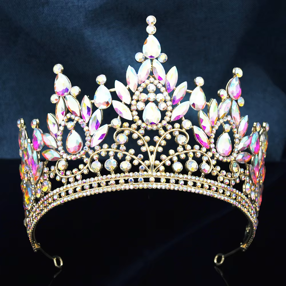 Diadème Grande Couronne en Cristal Rose, Couronnes et Tiaras Bleus pour Femmes, Mariage, Fête, Conco