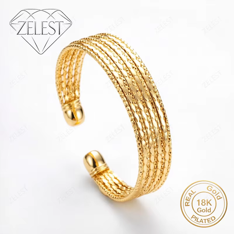 Bracelet ouvert martelé multicouche exquis en argent sterling 925 plaqué or 18 carats, bijoux de mod