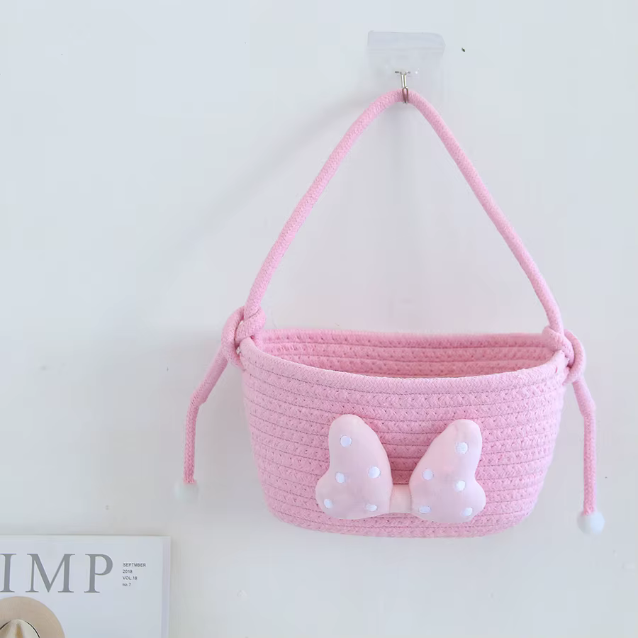 Paniers de rangement en corde de coton tissée, dessin animé mignon, bijoux de bureau, cosmétiques, c