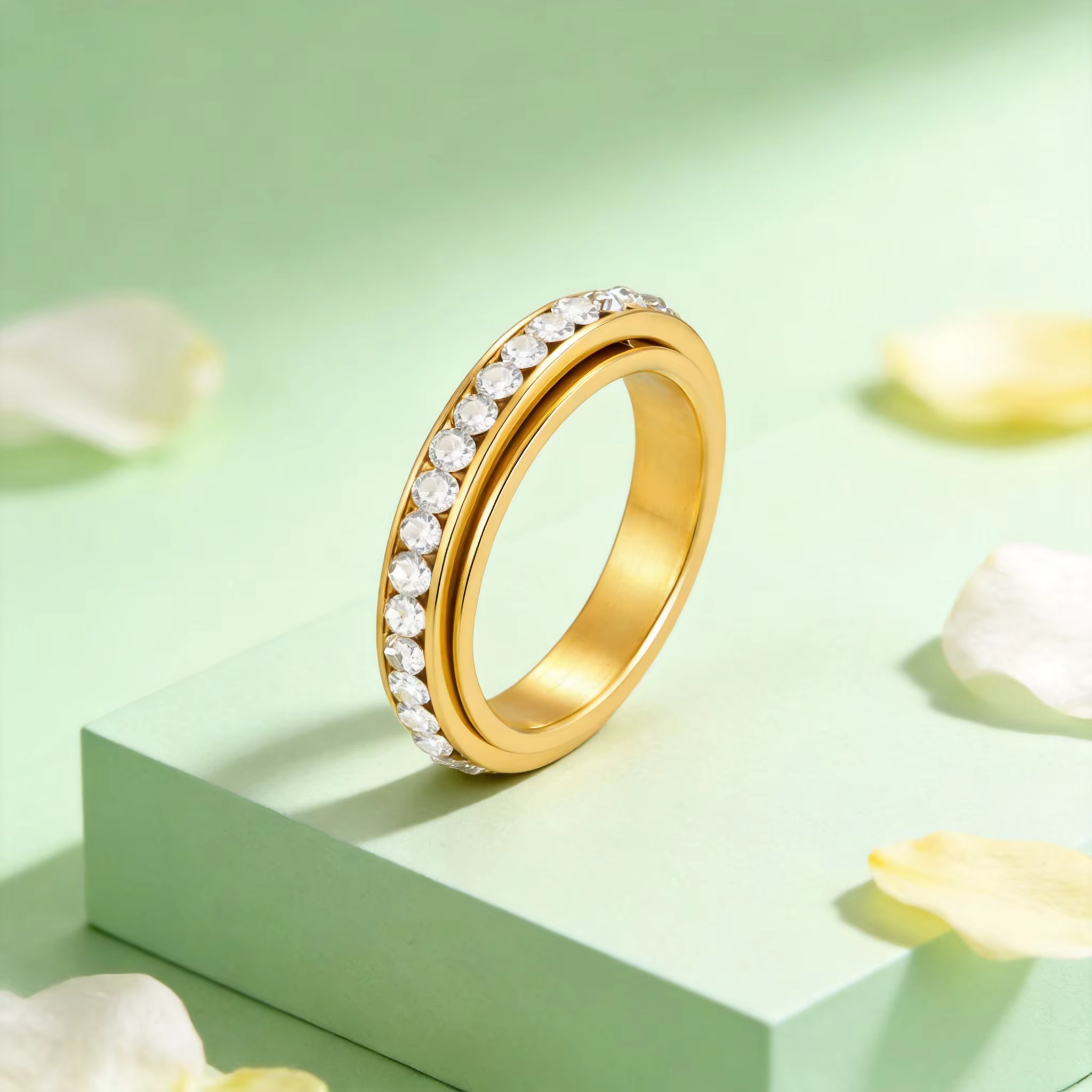 Bagues rotatives brillantes pour femmes en acier inoxydable, empilables, avec zircon cubique, bague 