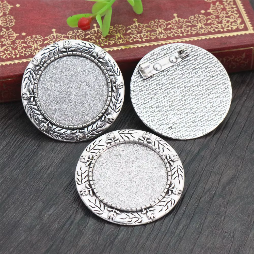 Nouvelle mode 5 pièces 25mm taille intérieure Antique Bronze et argent plaqué broche Baroque fleur S