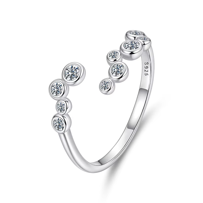 Bamoer U – bague ouverte en moissanite, en argent Sterling 925, design unique en forme de bulle, cer