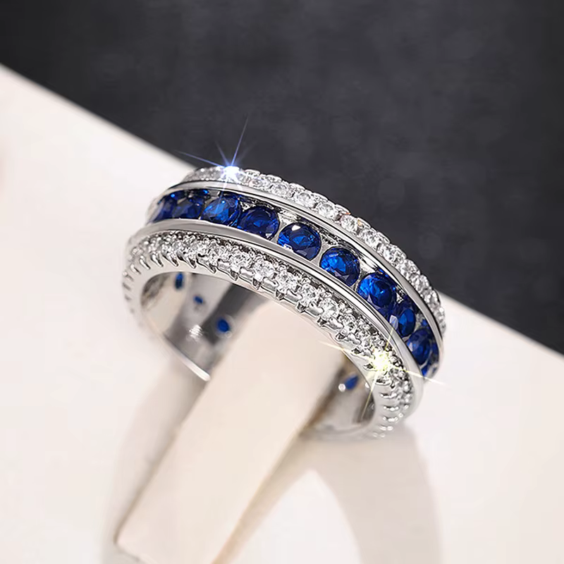 Eternity Lab – bagues de fiançailles en or blanc 14 carats avec saphir, pour femmes et hommes, bijou