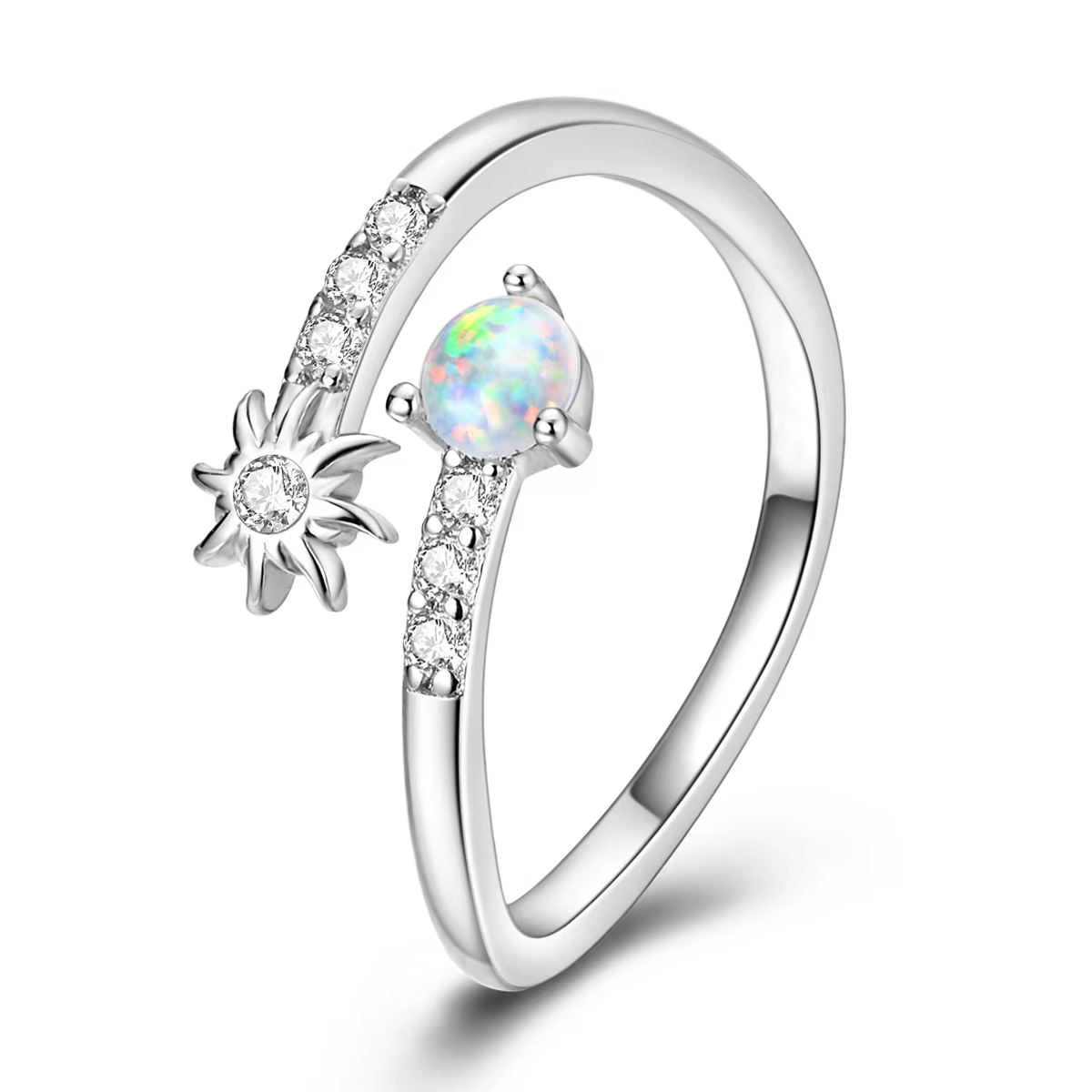 Bague ouverte ajustable en argent sterling 925 avec opale soleil pour femmes, bijoux de luxe étincel