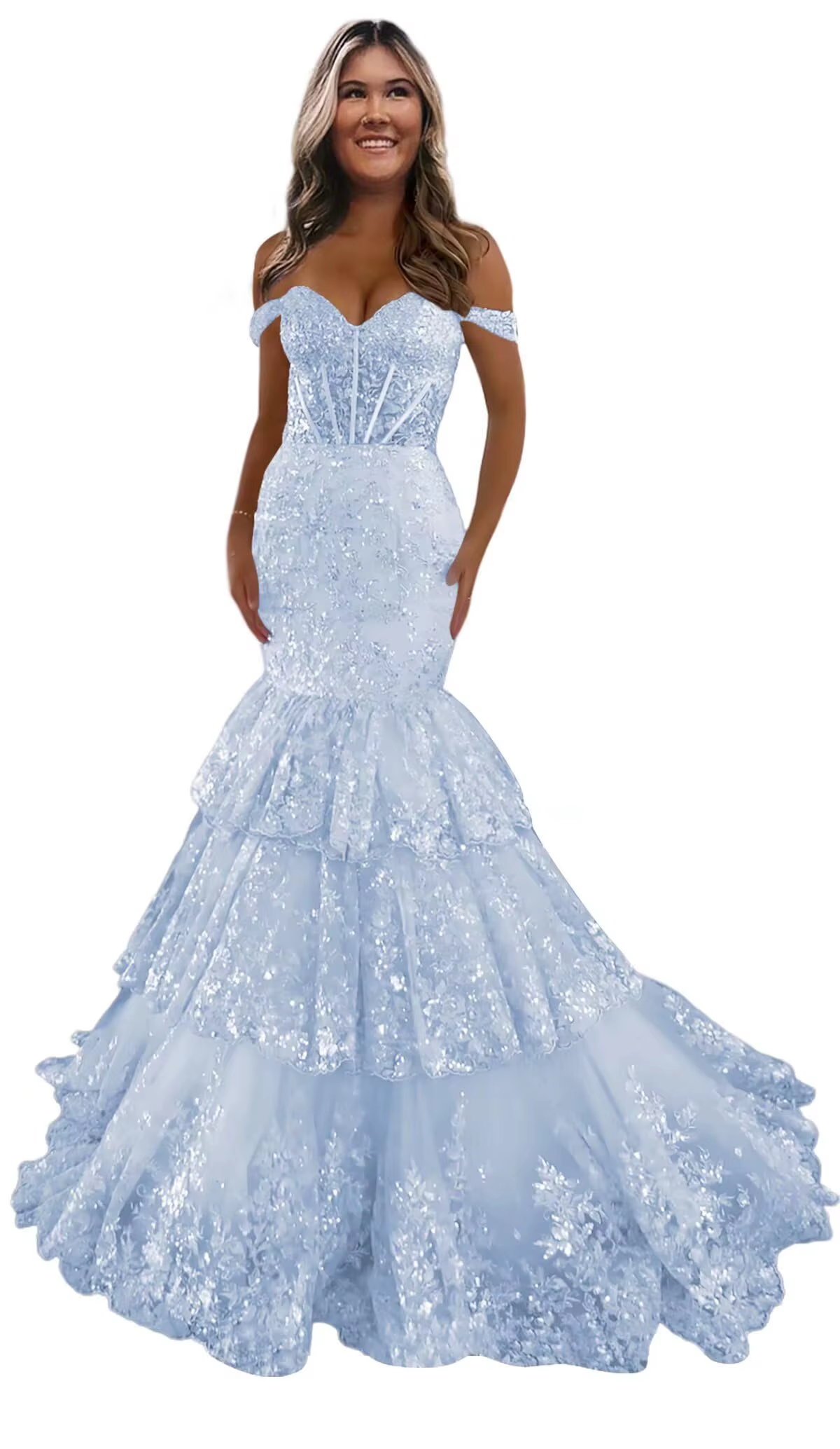 Robe de mariée sirène en Tulle à plusieurs niveaux, longue robe de bal avec des Appliques de paillet