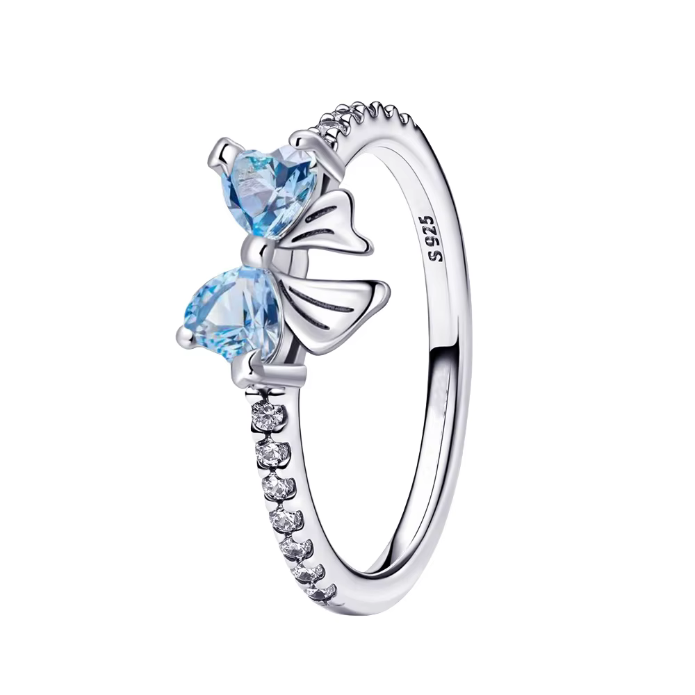 Bague et Bracelet en Argent S925 Plaqué, Motif Cœur, Fleur, Perle, Nœud, Trèfle, Bleu, Rose, Violet,