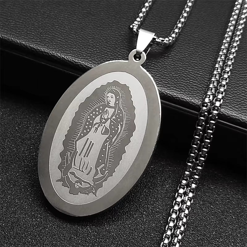 Collier médaille catholique de la vierge marie pour femmes et hommes, en acier inoxydable, couleur o