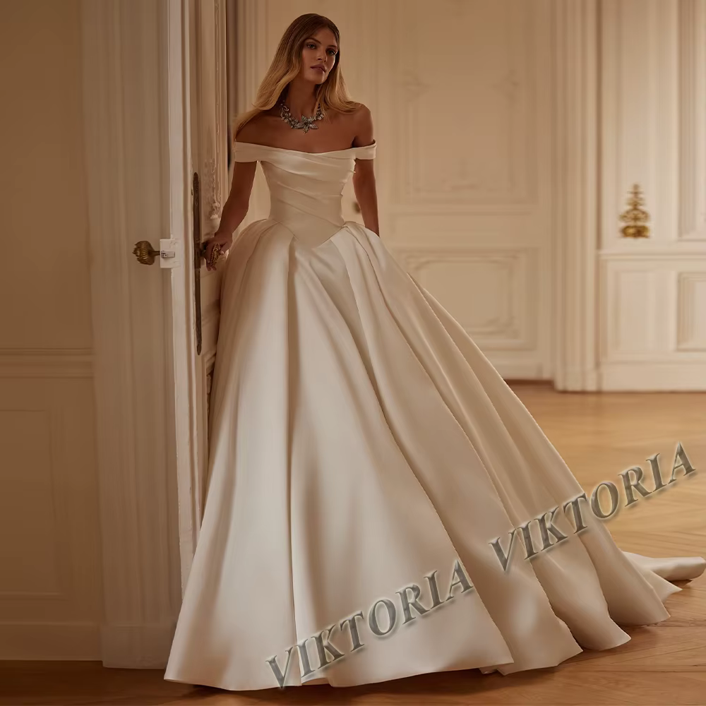 VIKTORIA à la mode épaules dénudées robes De mariée pour les femmes mariée Satin laçage plissé Robe 