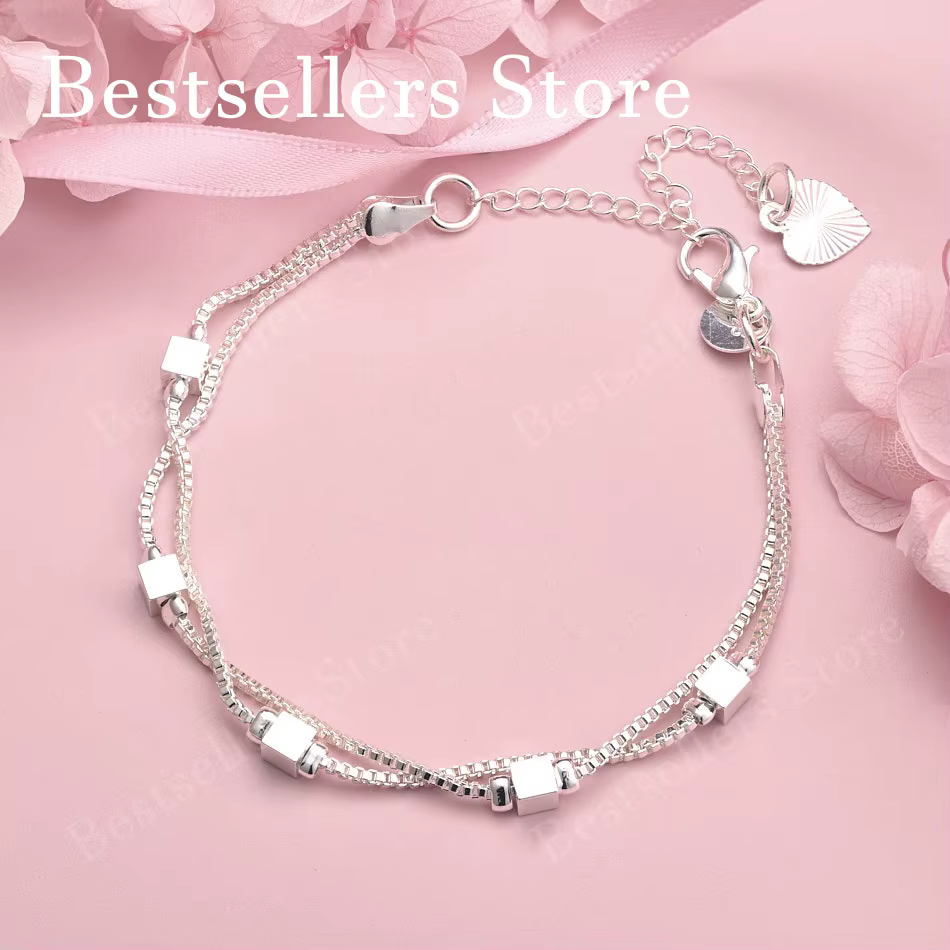 Bracelet carré exquis en argent sterling 925 de 8 pouces, bijoux de fête à la mode pour femmes, acce