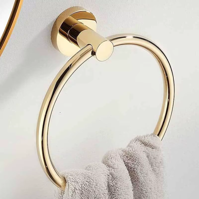 Porte-anneau de serviette moderne en acier inoxydable, crochet de suspension de salle de bain doré p
