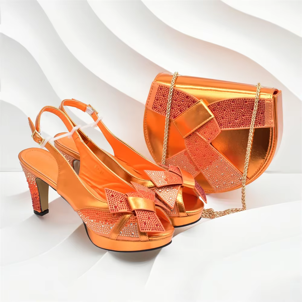 Ensemble de chaussures et de sacs italiens à la mode pour femmes, chaussures de mariage à talons hau