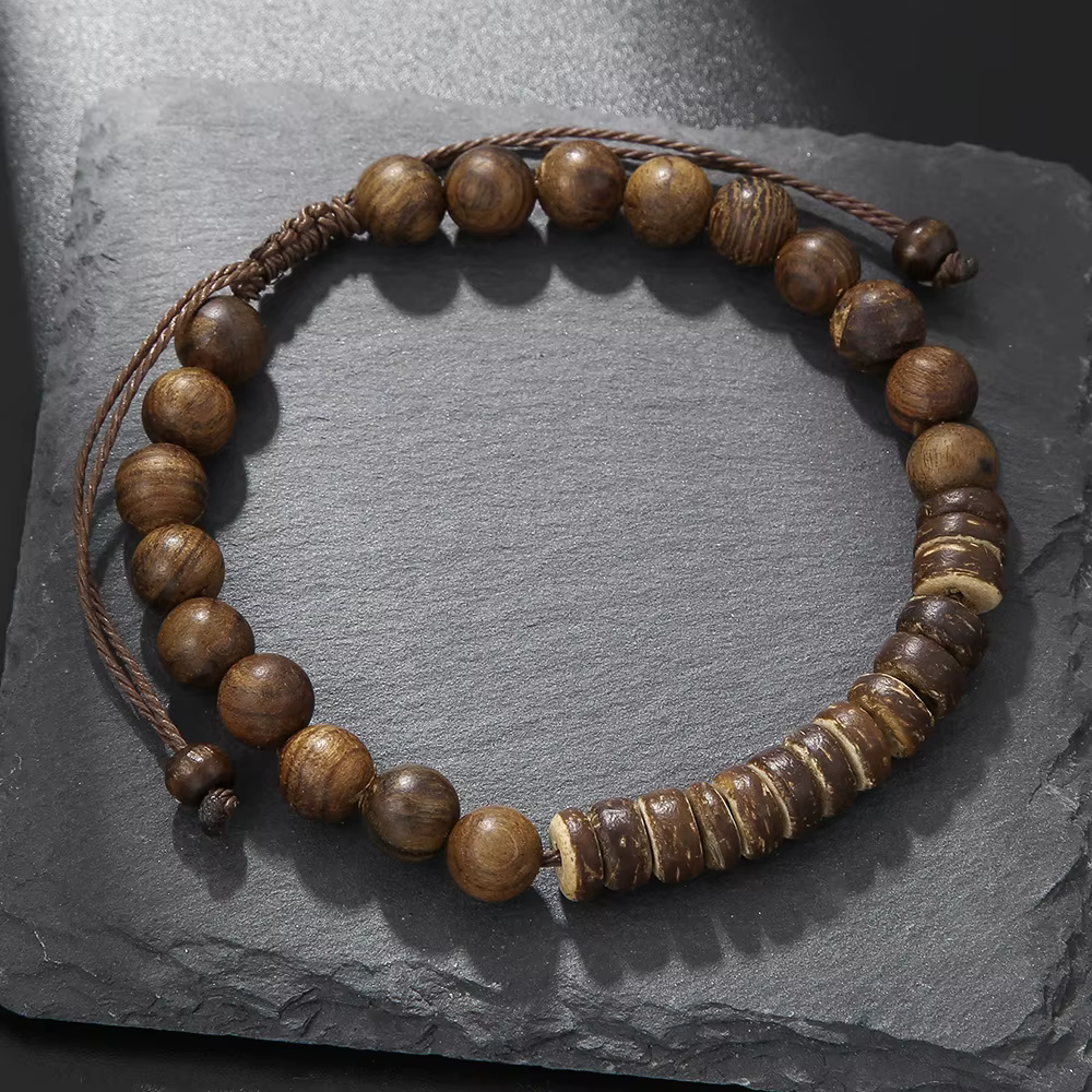 Bracelet en perles de bois pour hommes, Vintage, Tribal, coquille de noix de coco, pierre de lave, b
