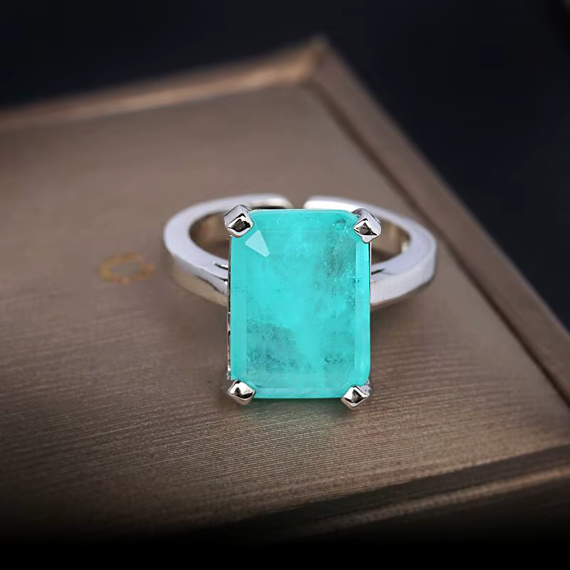 Bagues de luxe en argent regardé S925 pour femmes, tourmaline Paraiba, coupe radieuse, doigt, fiança