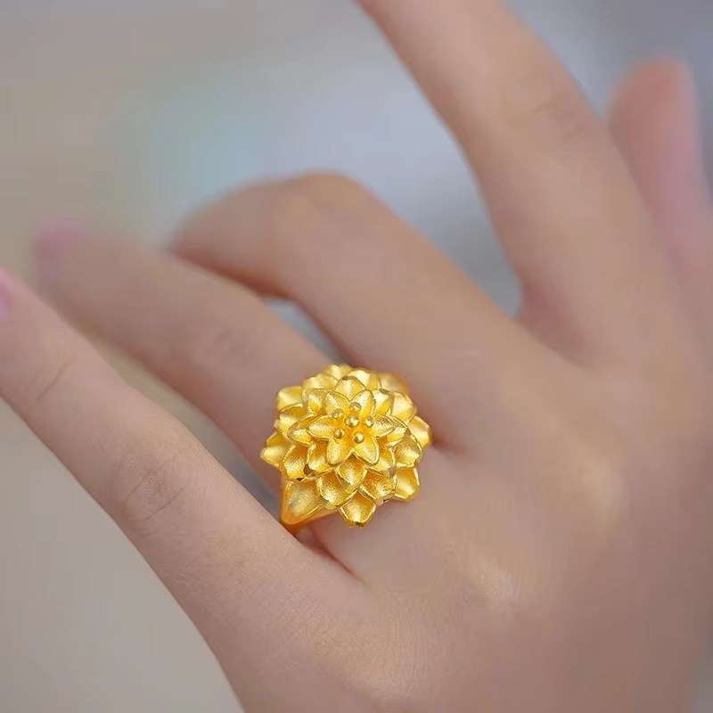 Bague Dragon et phénix réglable couleur or véritable Pure 18 Kt pour femmes et hommes, bijoux fins, 