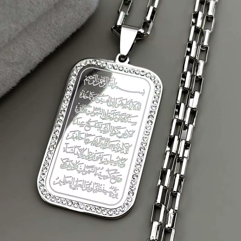 Islam musulman strass pendentif collier pour femmes hommes en acier inoxydable couleur or arabe cora