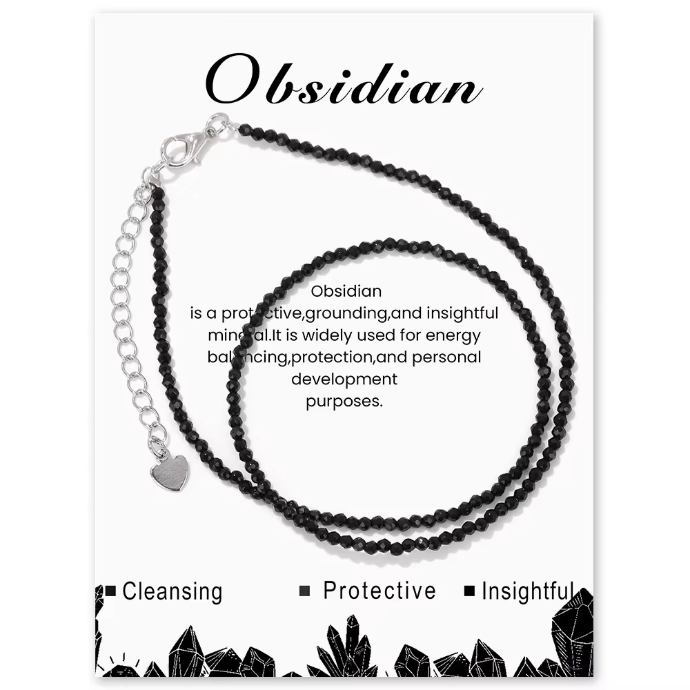 Collier grenat avec pierres précieuses naturelles, améthystes, quartz, obsidienne, perles de rocaill