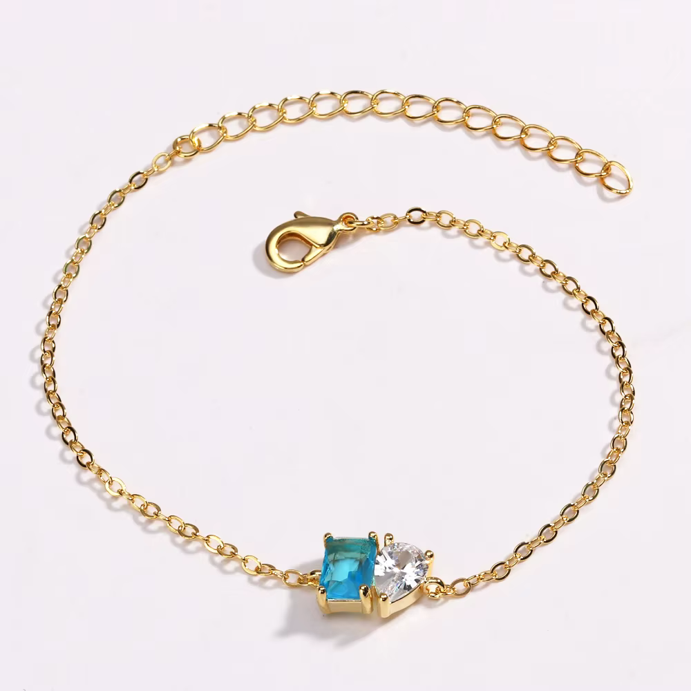 Bracelet minimaliste en Zircon bicolore pour femmes, couleur or, personnalisé, pierres précieuses dé