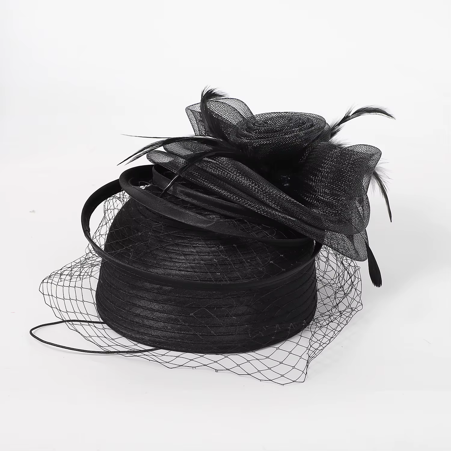 FS mariage église rouge chapeaux fascinateurs pour femme avec plume voile Cocktail fête coiffure 202