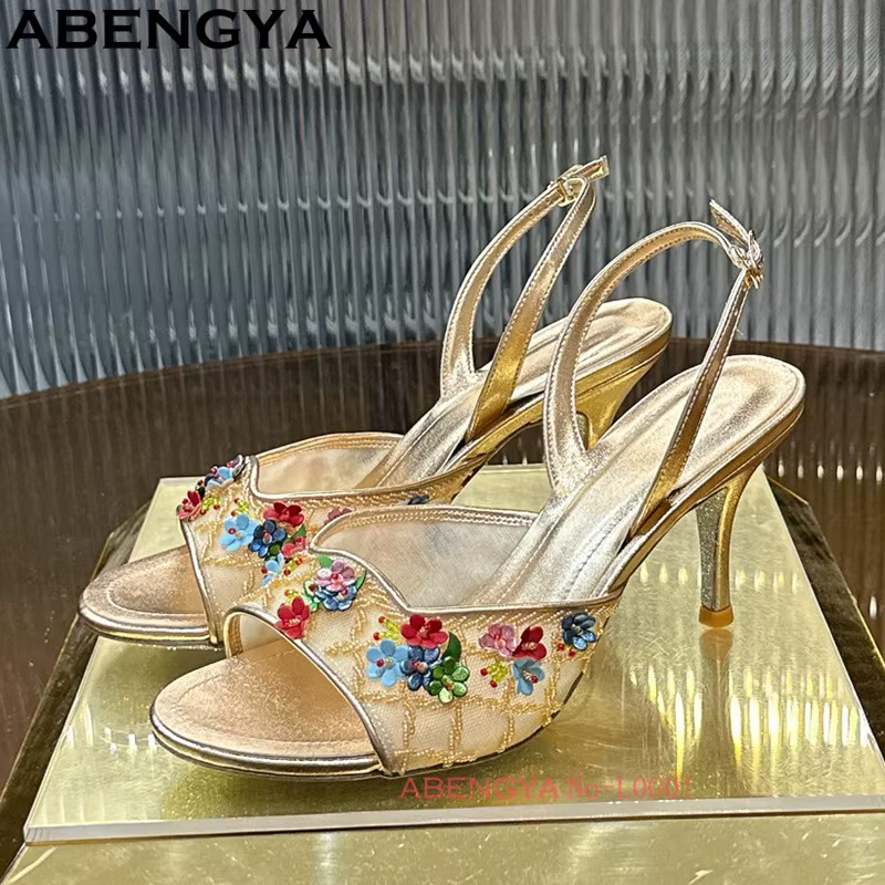 Chaussures à talons hauts en cristal coloré pour femmes, escarpins de mariage à bout pointu, sandale