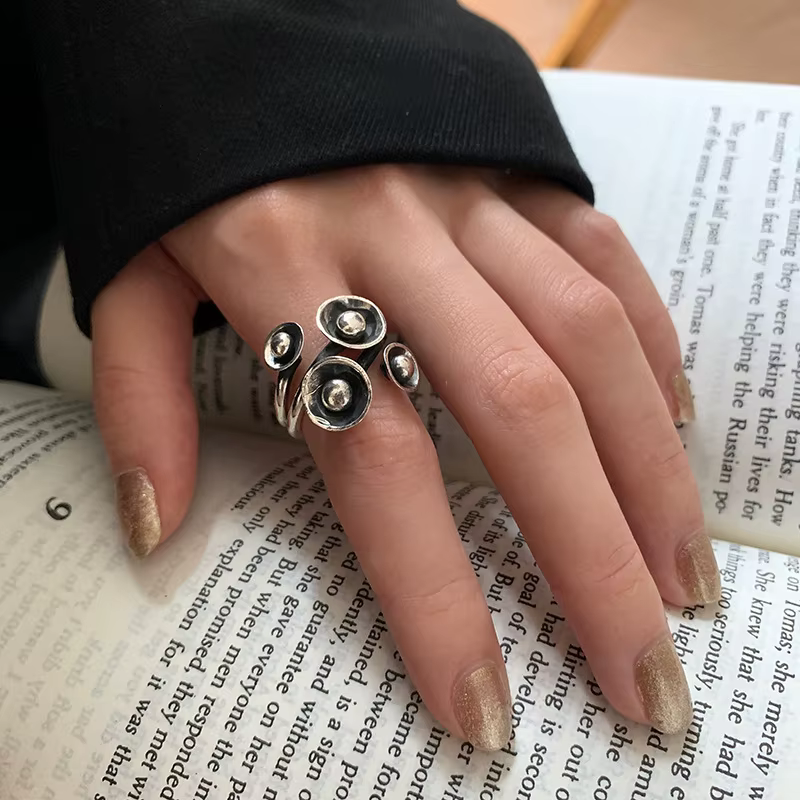 Bague en argent thaïlandais fleur vintage pour femme, bijoux originaux pour femme, cadeaux de fête, 