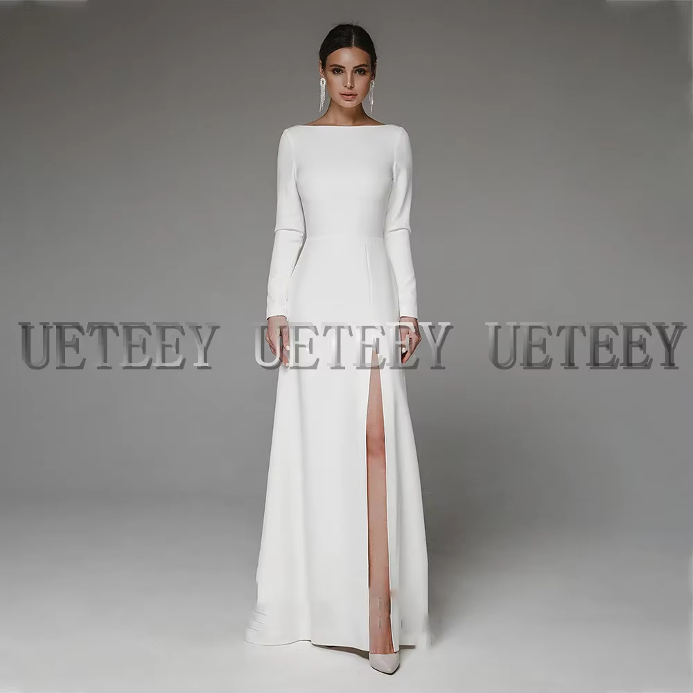 Robes de mariée en Jersey modernes et élégantes, personnalisées, Sexy, fente latérale, manches longu